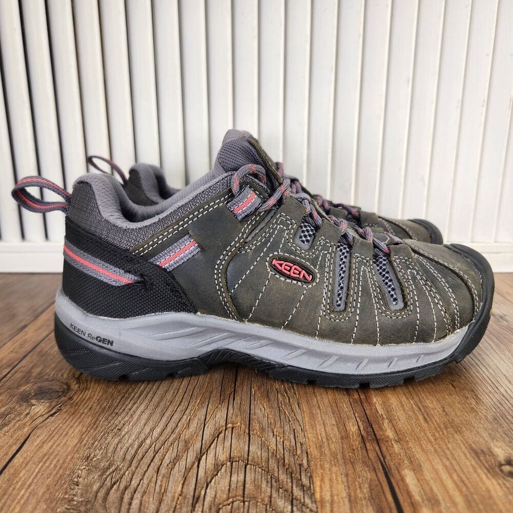KEEN Utility Flint II Steel Toe Work Shoes Women's 6M Grey Pink Leather Sneakers
